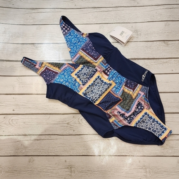 NWT Dolfin Swimwear One Piece Byzantine Print Panel V Neck Tummy Control Sz 14 - Picture 5 of 15